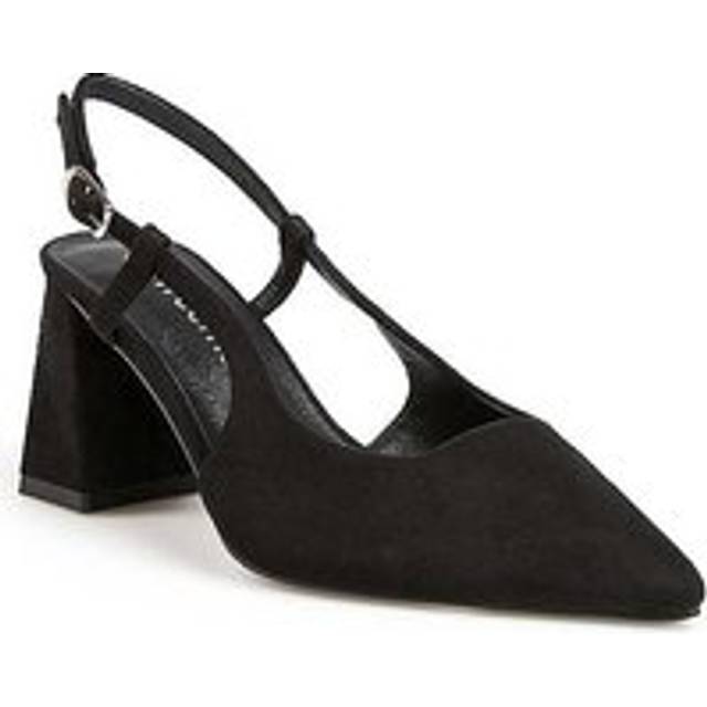Freemans Black Flared Block Heel Slingback Court Shoes