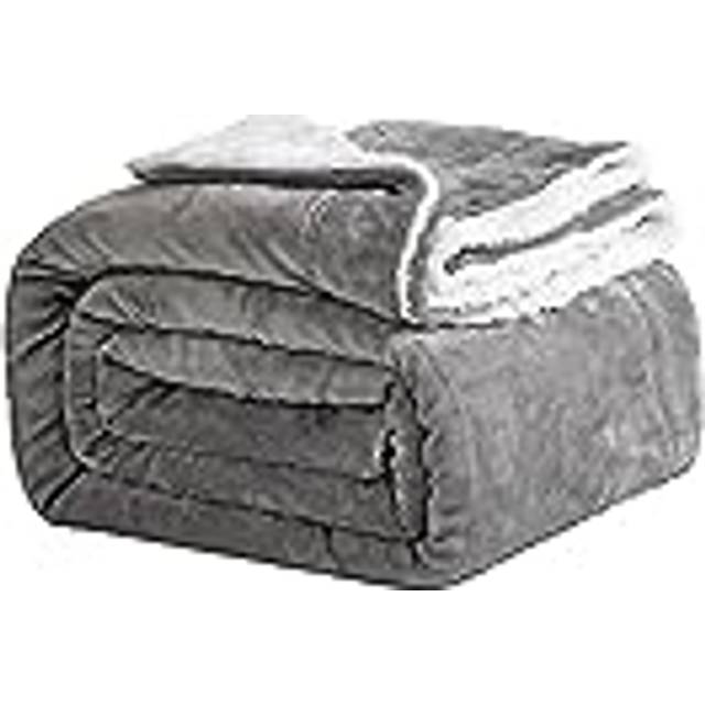 Good Nite Bed Throw Blanket 130x150cm Sherpa Flannel Blankets Fleece Fluffy Throw Lightweight Microfiber Solid for Sofa (Grey, Single)