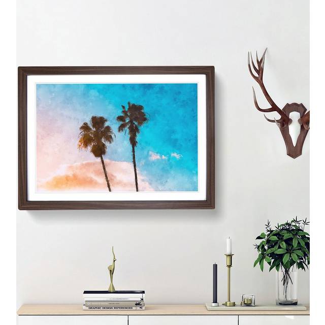 'Los Angeles Palm Trees' - Picture Frame Graphic Art Print - Walnut Framed (33cm H x 45cm W x 2cm D)