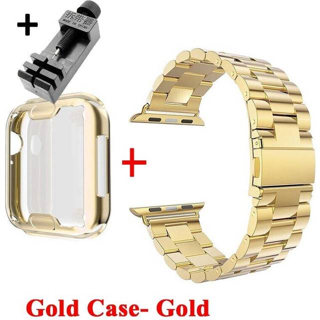 (Gold Case / Gold Bracelet, 44mm) Premium Watch Case & Stainless Steel Bracelet For Apple Watch