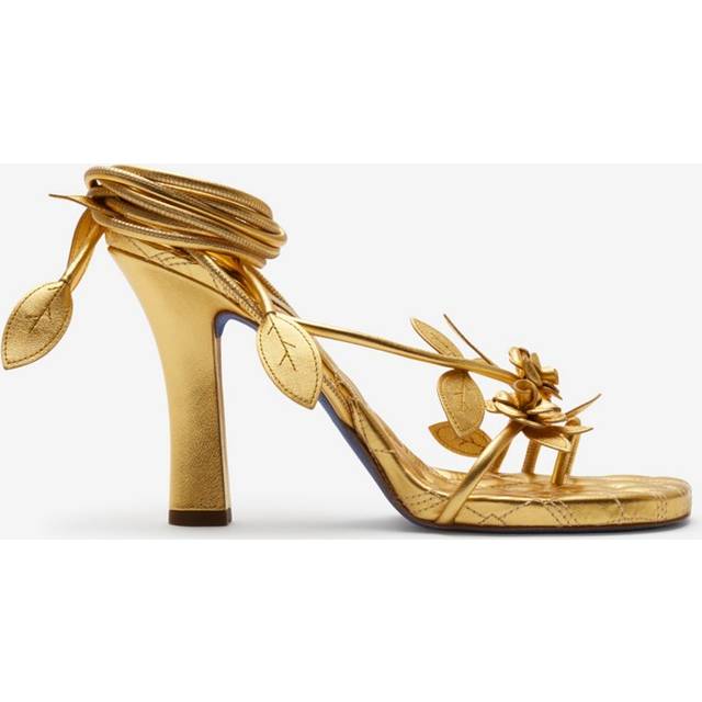 Burberry Gold Ivy Flora Heeled Sandals - Gold - IT 35