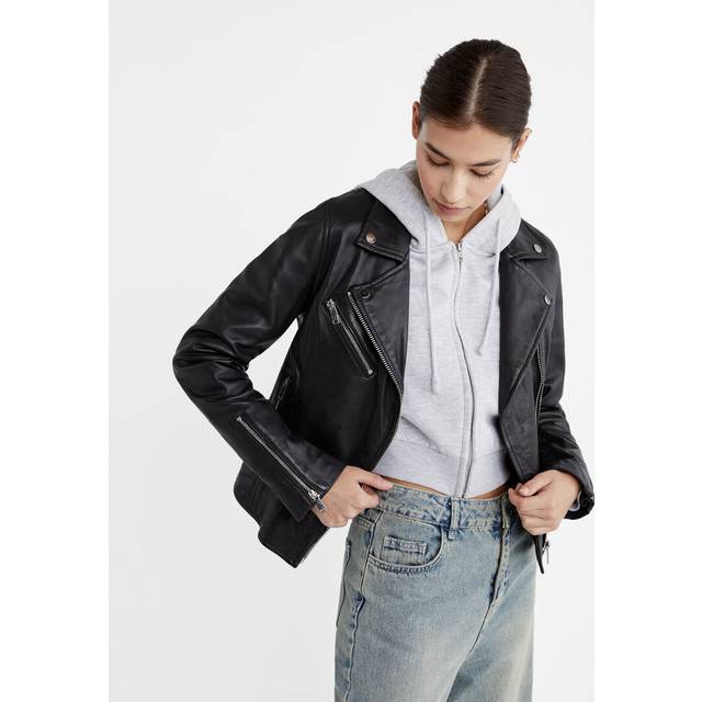 Stradivarius Leather biker jacket Black XS