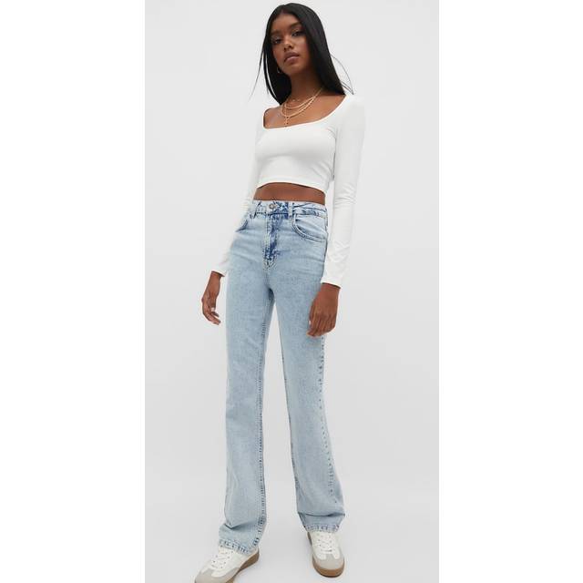 Stradivarius High waist comfortable straight-leg jeans Light blue 16