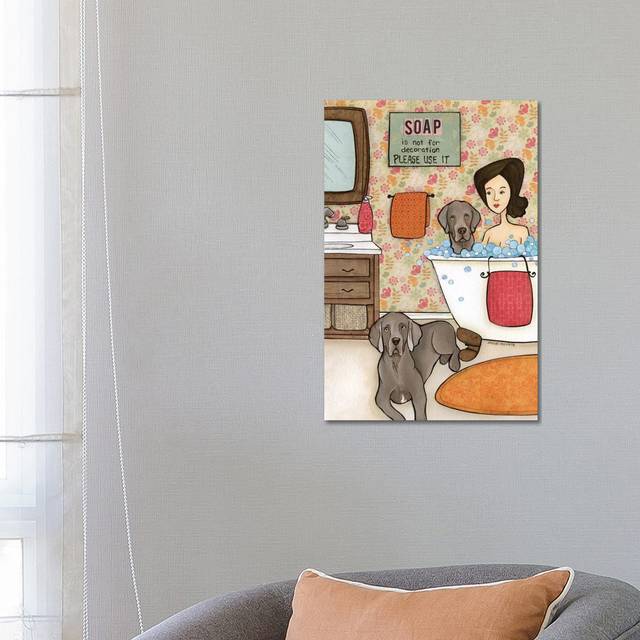 Weimaraner Bath by Jamie Morath - Wrapped Canvas Painting (66.04 cm H x 45.72 cm W x 1.91 cm D)