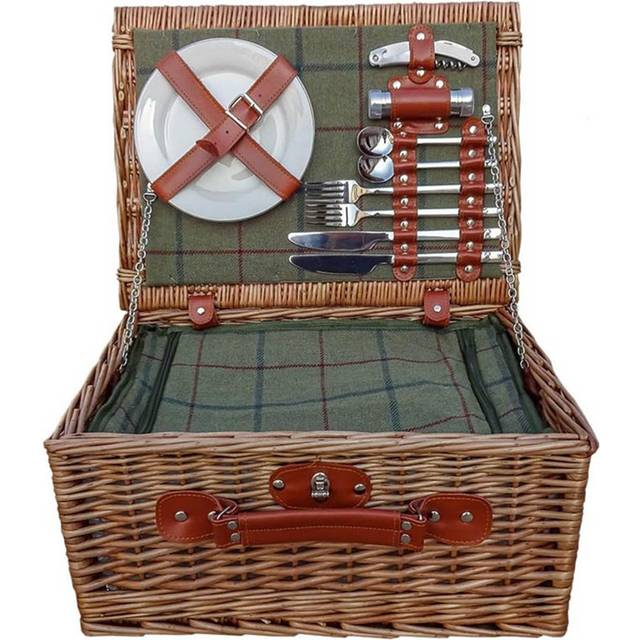 Wicker Badminton 2 Person Green Tweed Fitted Picnic Basket - One Size
