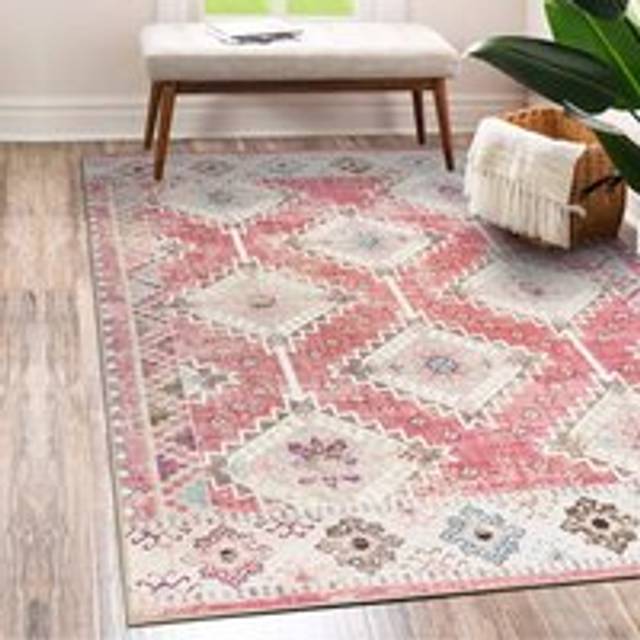 Vernal Fresno Machine washable Area Rug Pink and Beige - Pink / 120 cm x 180 cm