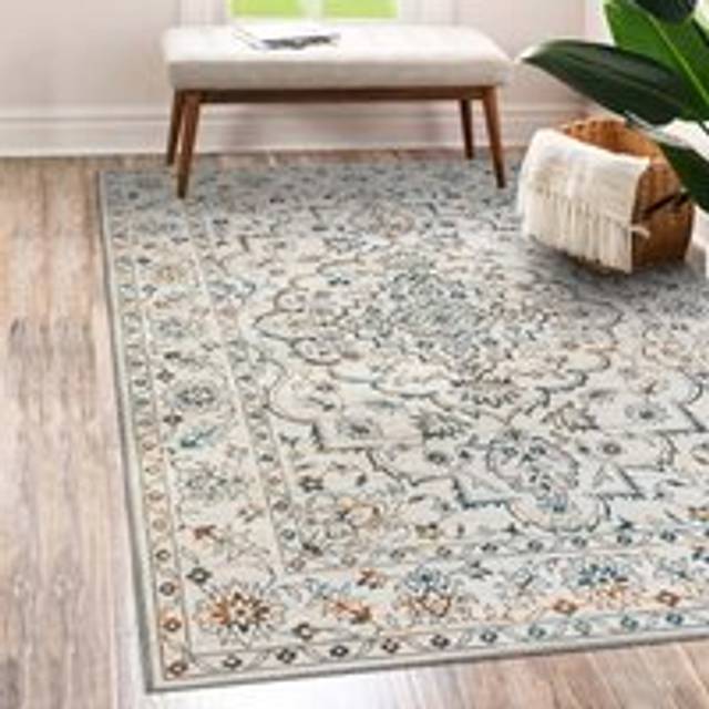 Vernal Odessa Blue Machine washable Area Rug, BlueYellow Cream - Blue/Yellow/ Cream / 76 cm x 243 cm