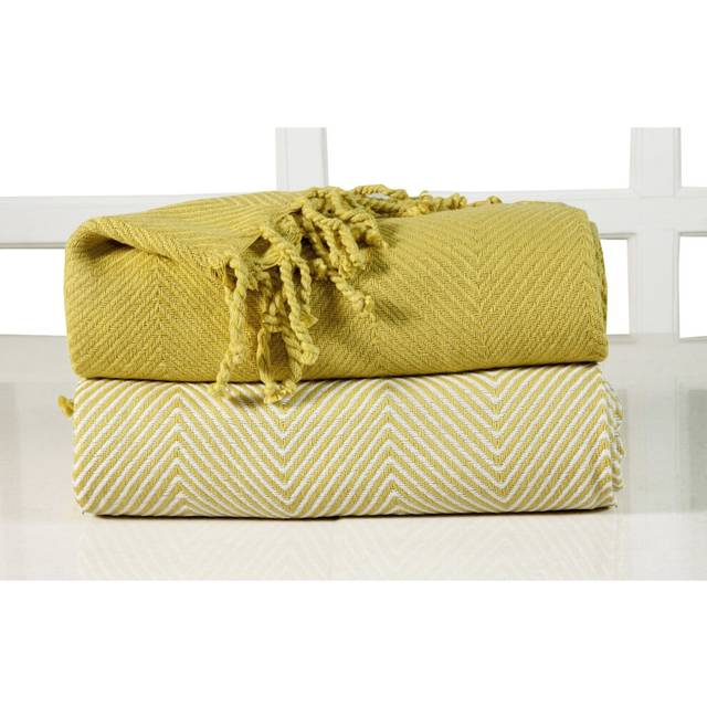 EHC Luxury Chevron Cotton Single Sofa Throw Blanket, Yellow, Pack of 2, 125 x 150 cm
