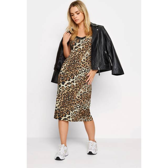 Pixiegirl Brown Leopard Print Midi Slip Dress 16 Pixiegirl | Petite Women's Midi Dresses