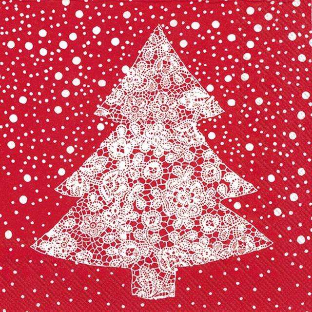 Paper Cocktail Napkins Xmas Lace Red White 3-ply Disposable Festive Serviettes