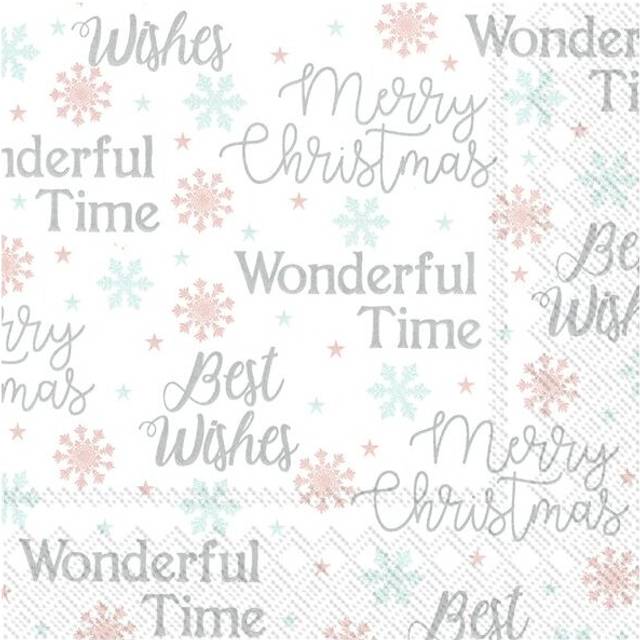 Paper Napkins Xmas Letters Silver Disposable Festive Lunch Party Serviettes