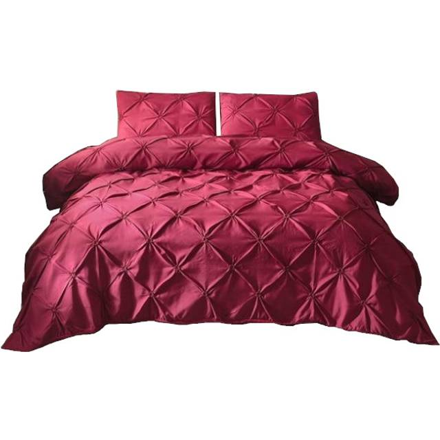 (Wine Red, 220x240cm 3pcs) Luxury Duvet Cover Set Pinch Pleat 2 / 3Pcs Quilt Bedding