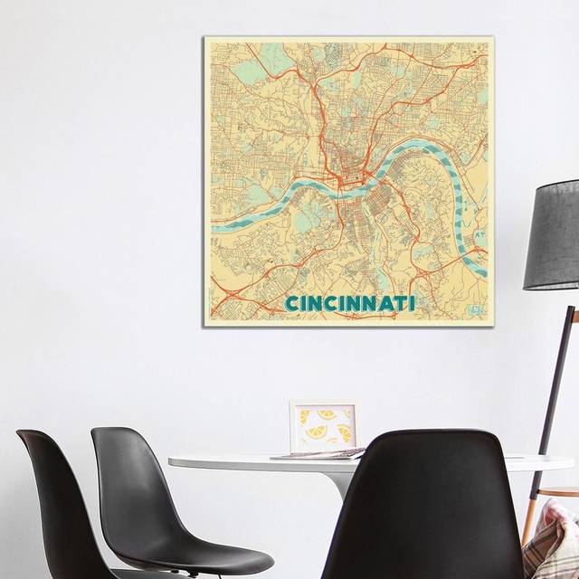 Cincinnati Retro Urban Blueprint Map by - Wrapped Canvas Graphic Art (93.98cm H x 93.98cm W x 3.81cm D)
