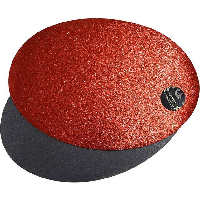 6 Placemats Set Christmas Red Glitter Oval Festive Xmas Table Decor