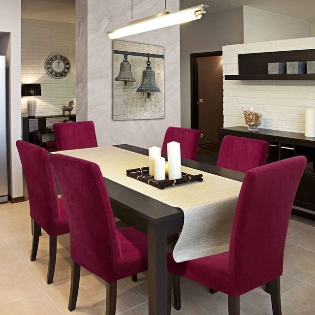 (Wine Red, 2) Velvet Stretchable Dining Chair Covers
