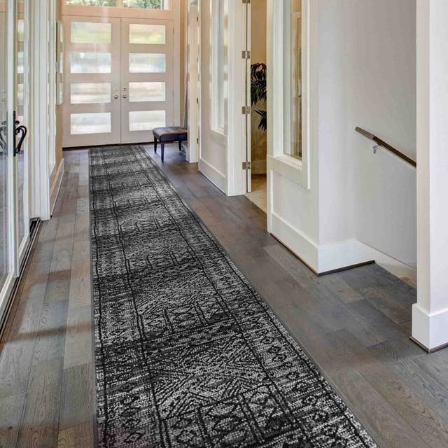 Afrikans Grey Hallway Carpet Runner LENGTH: Select Length: 330cm, Width: Select Width: 70cm