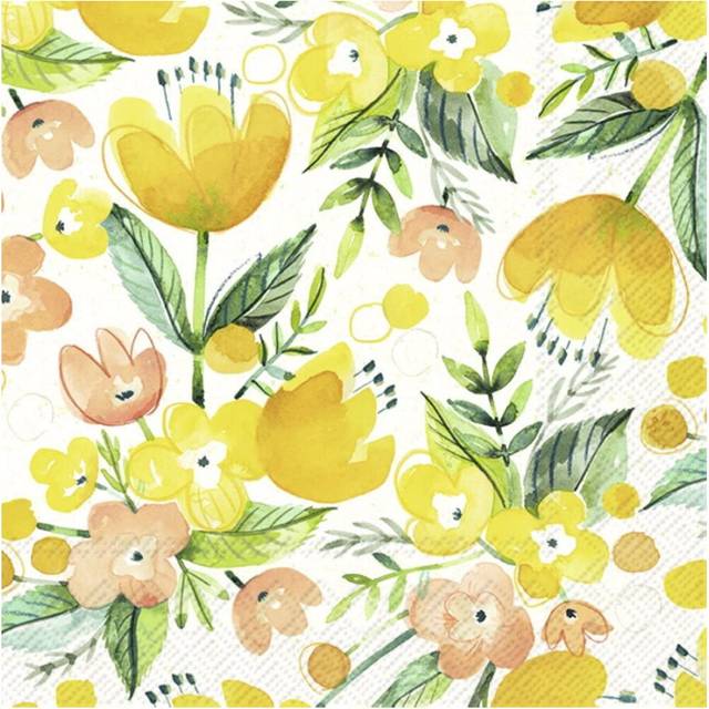 IHR Yellow Pink Floral Print Lunch Paper Napkins 20-Pack Disposable 3-Ply