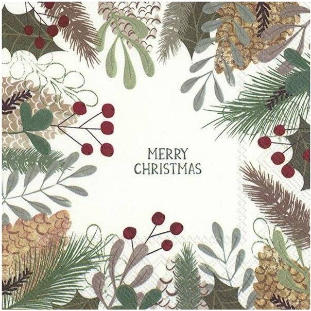 Natural Merry Christmas Festive Paper Lunch Napkins Party Serviettes Pack Of 20
