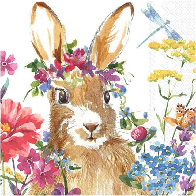 Isa easter rabbit bunny spring floral paper cocktail napkins 3 ply 25 cm square
