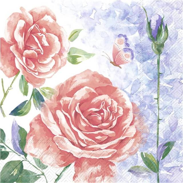 IHR Watercolour Rose Print Lunch Paper Napkins 20-Pack Disposable 3-Ply