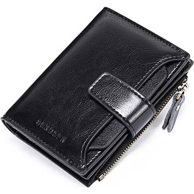 SENDEFN Women's RFID Blocking Leather Small Compact Bi-fold Zipper Pocket Wallet Card Case Purse with ID Window