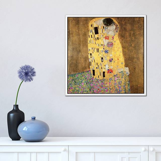 'The Kiss' by Graffi*Tee Studios - Wrapped Canvas Painting Print - White Floater Frame (45.72 cm H x 45.72 cm W)