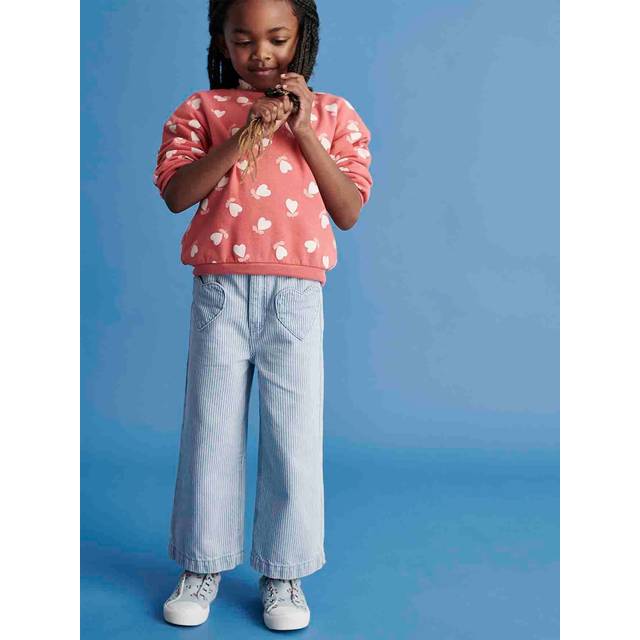 Wide Cropped Trousers with Heart Pockets for Girls striped blue