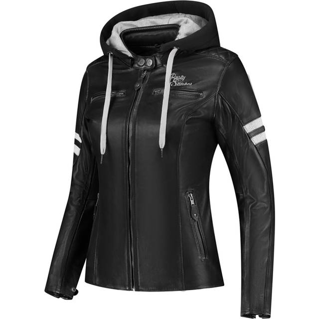 Rusty Stitches Joyce Hooded V2, leather jacket women , color: Black/White , size: 40