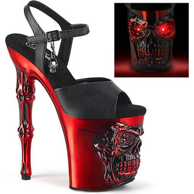 (UK 2/EU 35/US 5) Pleaser  Sandals RAPTURE-809-LT Blk Faux Leather/Satin Red Chrome