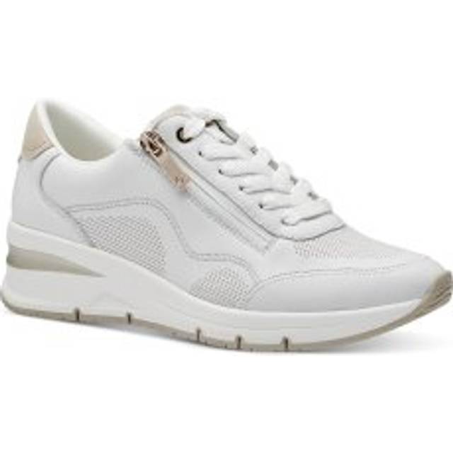 Tamaris - Vita kilklackade sneakers i skinn storlek 36 - White (36)