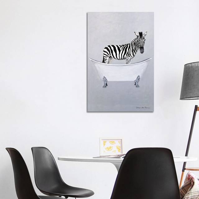 Zebra in Bathtub by Coco de Paris - Wrapped Canvas Painting Print (101.6cm H x 66.04cm W x 3.81cm D)