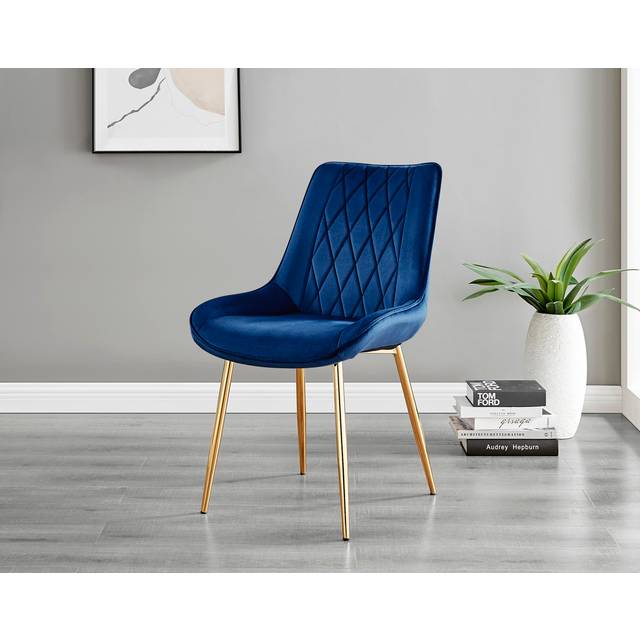 Palermo Velvet Modern Dining Chairs with Tapered Metal Legs & Quilted Diamond Stitching - Navy (88cm H X 54cm W X 63cm D)