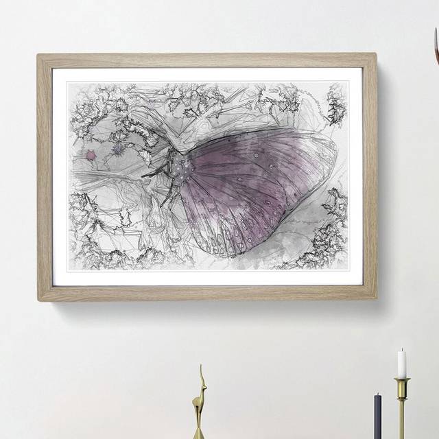 Butterfly upon a Flower - Picture Frame Graphic Art Print - Oak Framed (40cm H x 60cm W x 2cm D)