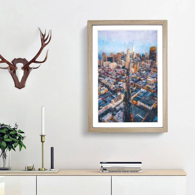 Downtown San Francisco - Picture Frame Painting Print - Oak Framed (45cm H x 33cm W x 2cm D)