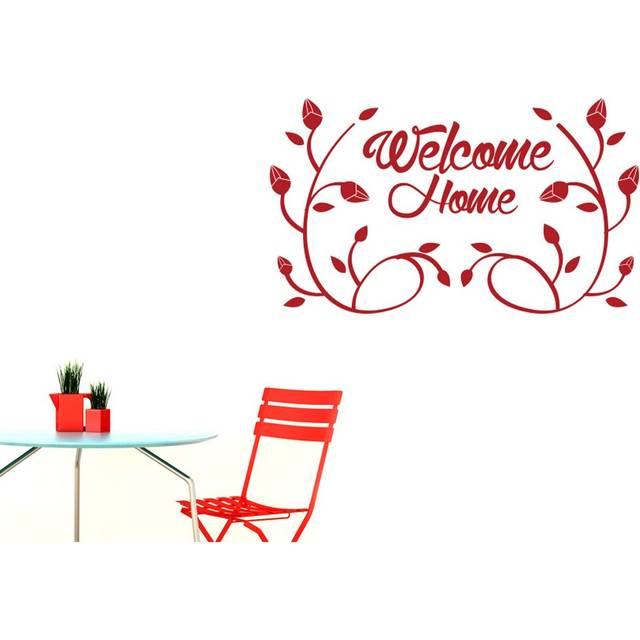 Welcome Home Flower And Vines Wall Sticker - Dark Red (Large)