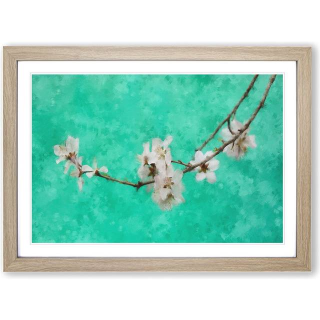 White Cherry Blossom Vol.2 Painting - Picture Frame Graphic Art - Oak (27cm H x 36cm W x 2cm D)