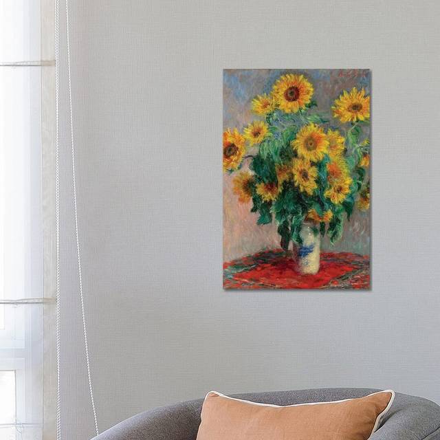 Bouquet of Sunflowers, 1881 by Claude Monet - Painting Print on Canvas - Black Framed (66.04 cm H x 45.72 cm W)
