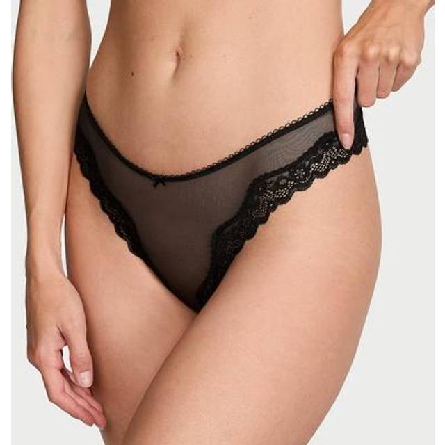Victoria's Secret Black Mesh Thong Knickers - black mesh - LARGE
