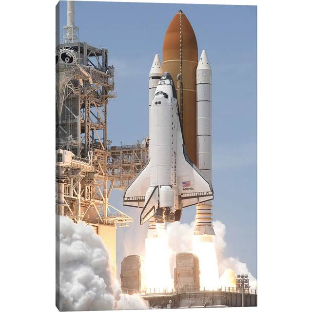 Space Shuttle Atlantis Lifts off from Its Launch Pad at Kennedy Space Center by Stocktrek Images - Wrapped Canvas Photograph (20.32 cm H x 30.48 cm W)