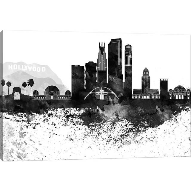 Los Angeles Black & White Drops Skyline by WallDecorAddict - Wrapped Canvas Painting (101.6cm H x 152.4cm W x 3.81cm D)