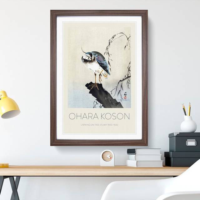 Lapwing on a Tree Stump by Ohara Koson - Picture Frame Art Prints - Walnut Framed Framed (36cm H x 27cm W x 2cm D)