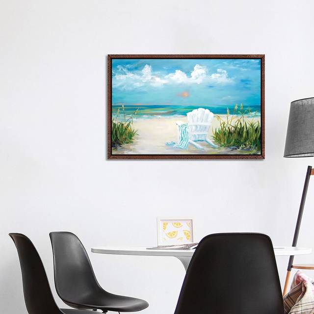 Beach Scene II by Julie Derice - Graphic Art Print on Canvas - Classic Brown Wood Framed Canvas (152.5 cm H x 101.5 cm W)