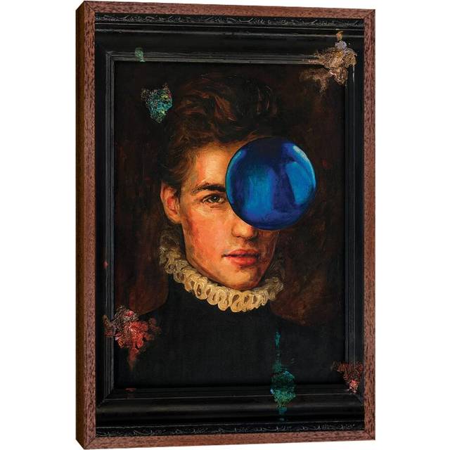 Gothic Portrait with a Blue Ball by Oleksandr Balbyshev - Painting Print on Canvas - Classic Brown Wood Framed (66.04 cm H x 45.72 cm W)
