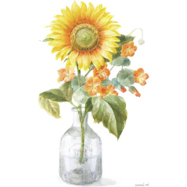 Fresh Cut Sunflowers II by Danhui Nai - Wrapped Canvas Painting (46cm H x 30cm W)