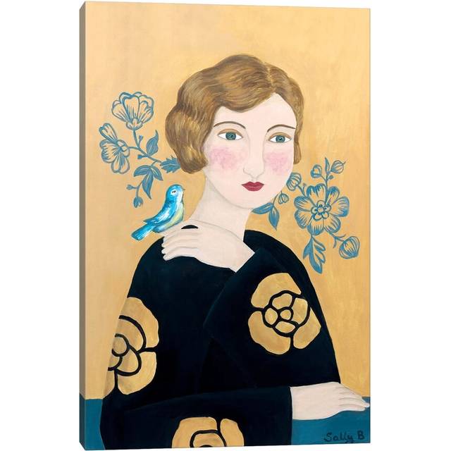Woman in Black Dress with Bird by Sally B - Painting Print on Canvas - Wrapped Canvas (30.48cm H x 20.32cm W x 1.91cm D)