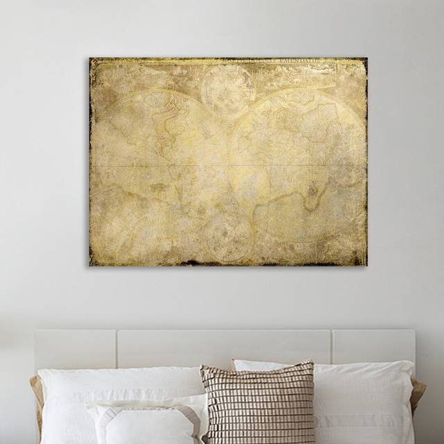 World Map in Gold by Kimberly Allen - Wrapped Canvas Graphic Art Print (38cm H x 51cm W x 4cm D)