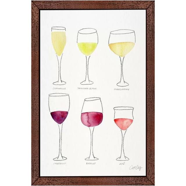 &#39;Wine Glasses&#39; Painting Print on Canvas - Brown Floater Framed (66.04cm H x 45.72cm W x 3.81cm D)