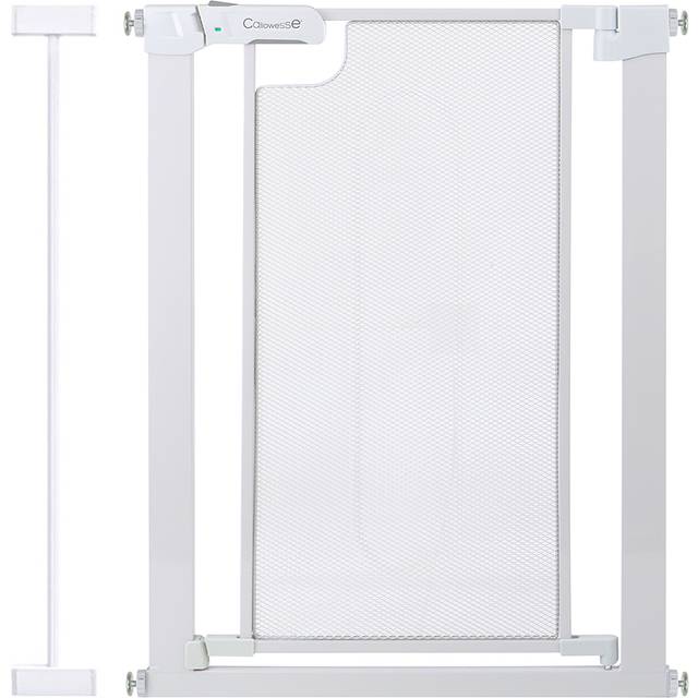 Callowesse Narrow Metal Mesh Child & Pet Safety Gate + 7cm Extension | 69-76cm x H76cm | Suitable for Doors & Stairs | Glacial White
