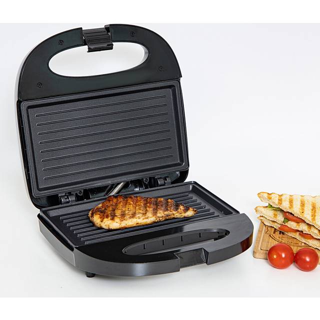 Panini Press Grill Sandwich Toaster 2 Slice Non-Stick Plates Panini Maker 750W - Metallic Silver - One Size