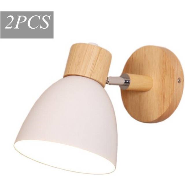 2X Modern Wall Light Wood Nordic Wall Sconce White Retro Vintage Wall Lamp for Indoor Bedroom Cafe Bar Living Room